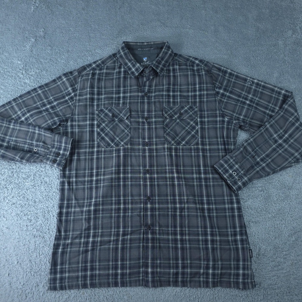 KÜHL Shirt Mens Large Gray Plaid Long Sleeve Button Up Outdoor Casual 7186